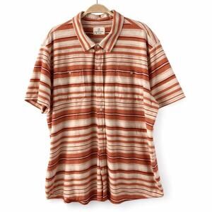 Mutual Weave Mens Y2K Striped Shirt Short Sleeve XXL Orange Coastal Rustic Retro